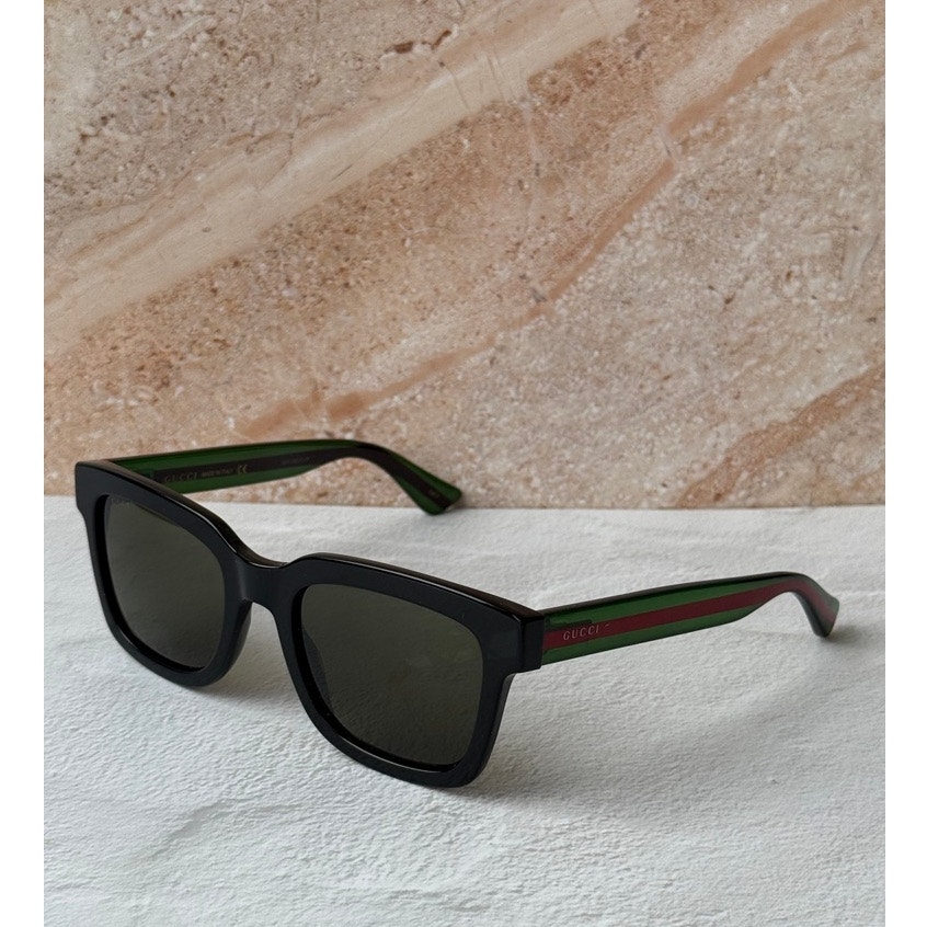 New Gucci Gg0001s Black Striped Arm Sunglasses